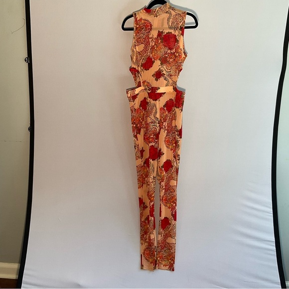 Queen Marie, 2XL, Mesh, Red Dragon/Flower, Jumpsuit, Cutouts, Zipper, Elastic - Picture 11 of 16